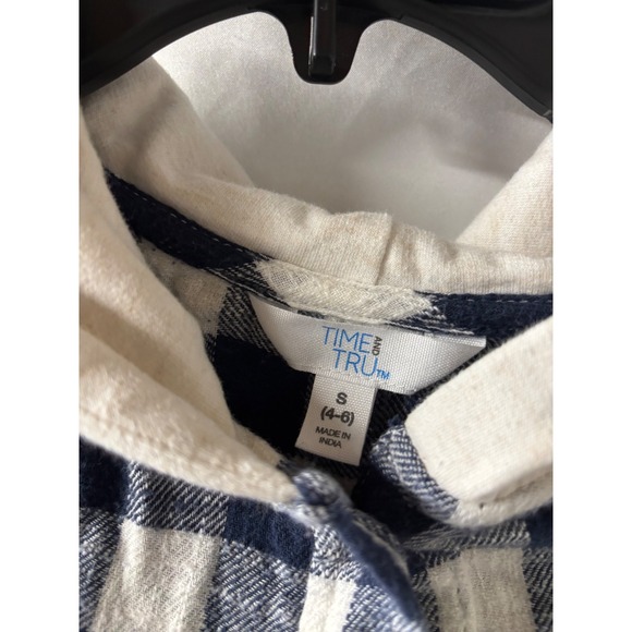 Time & Tru Women's Small (4-6) Hooded Blue Plaid Button down flannel - Picture 2 of 4